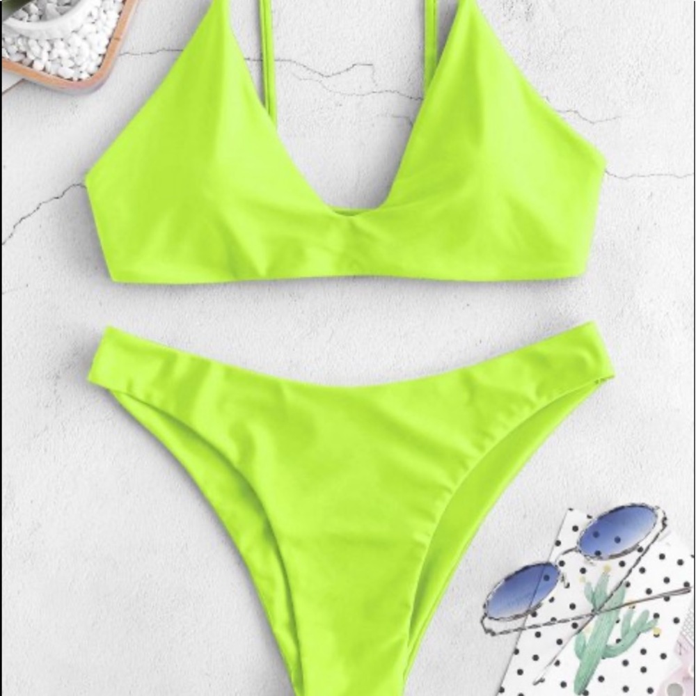 Tie Bralette Bikini Set - Neon (size medium)